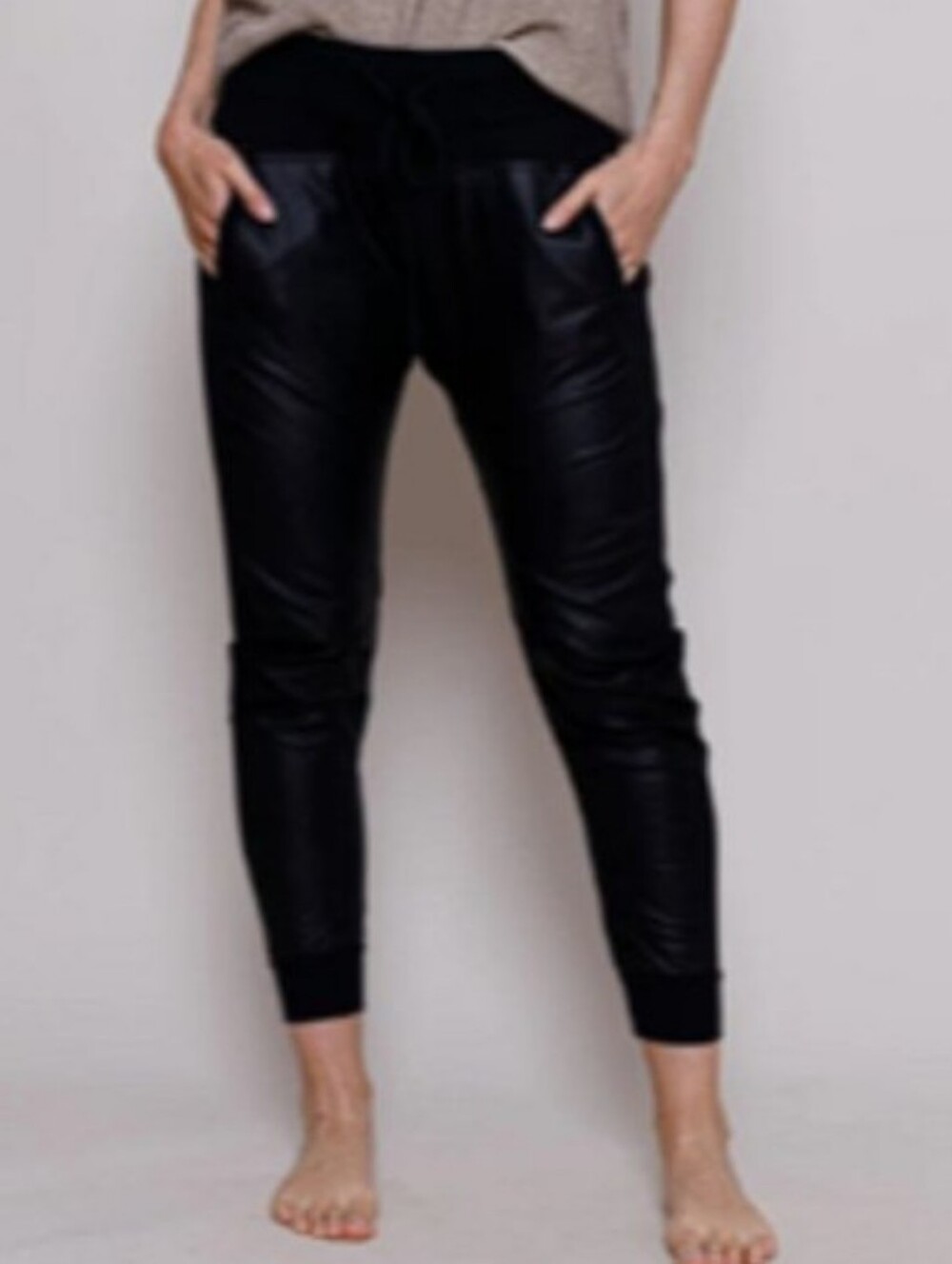 Suzy D London Faux Leather Mix Ultimate Joggers In Black Size 26
